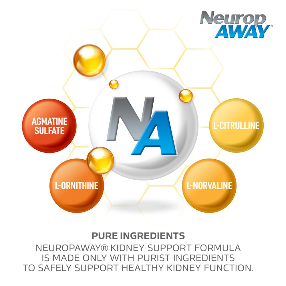 NeuropAWAY Kidney Support Formula Sugar Free with Agmatine Sulfate 500mg L-Novaline 50mg L-Ornithine 150mg L-Citrulline 100mg Per Capsule 90CT Fast Acting Kidney Support - dailyvitalstore