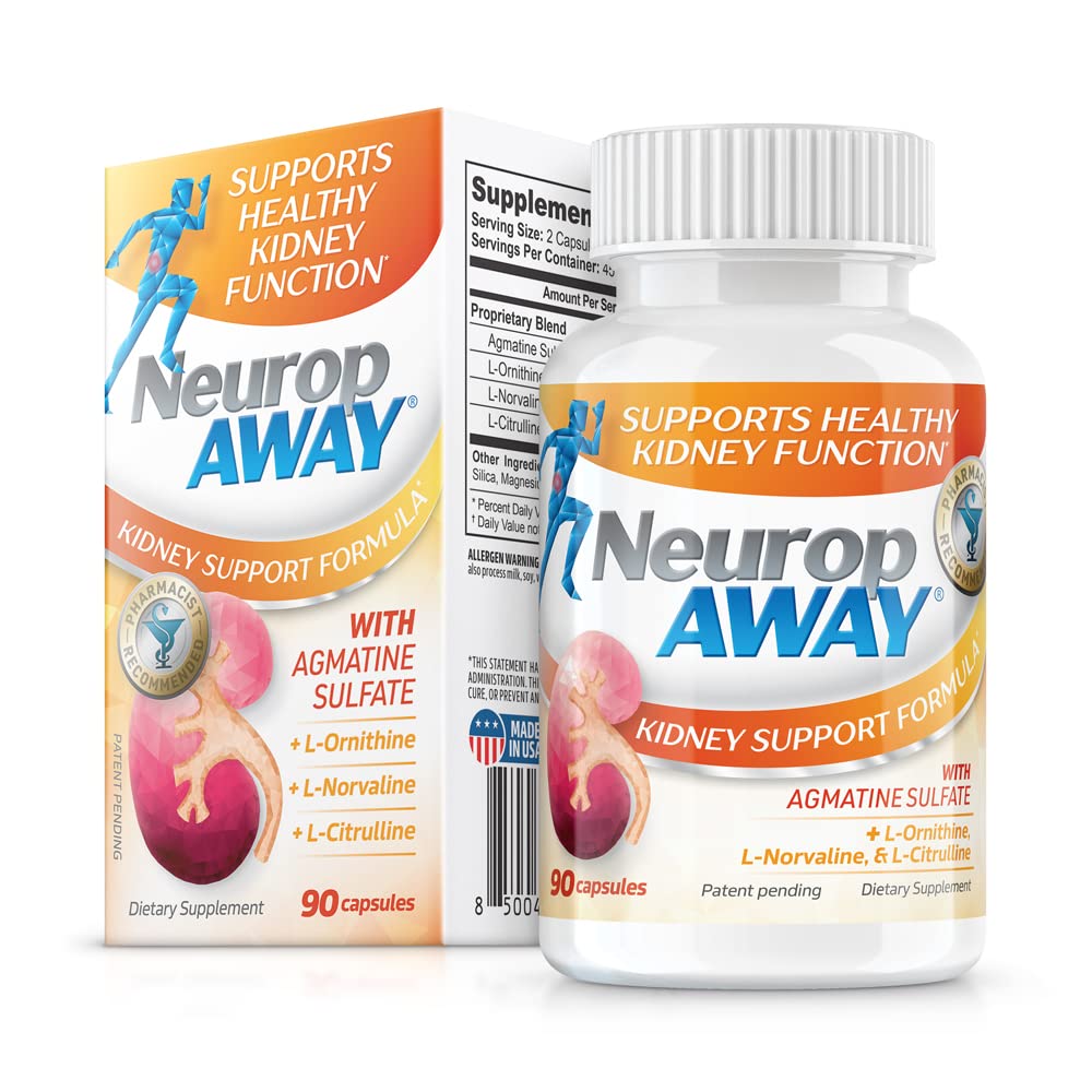NeuropAWAY Kidney Support Formula Sugar Free with Agmatine Sulfate 500mg L-Novaline 50mg L-Ornithine 150mg L-Citrulline 100mg Per Capsule 90CT Fast Acting Kidney Support - dailyvitalstore