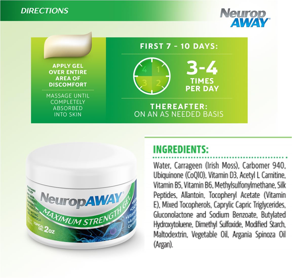 NeuropAWAY® Maximum Strength Gel, for Nerve discomfort, Burning, Tingling, and Numbness 2oz - dailyvitalstore
