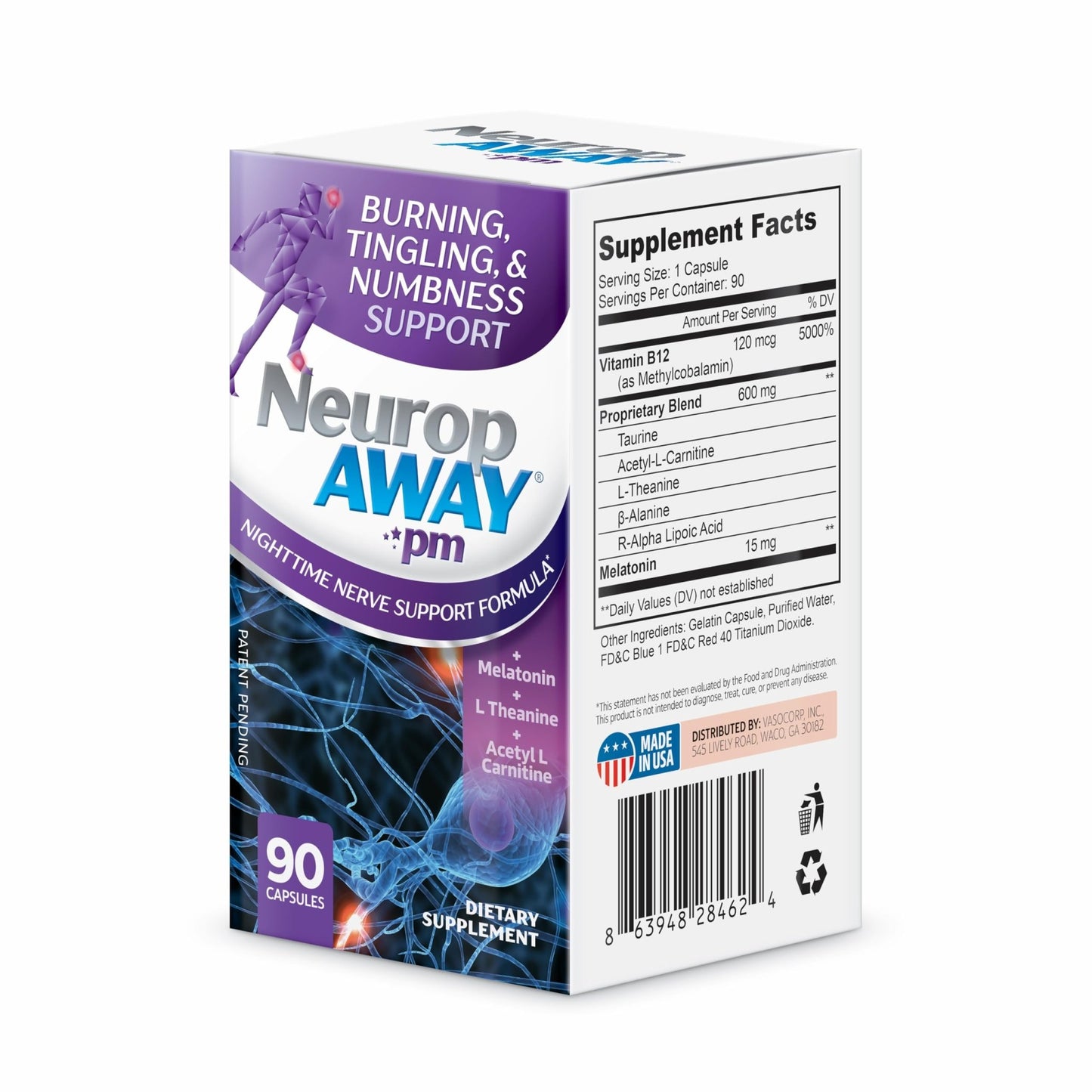 NeuropAWAY Nerve Support PM, with R-Alpha Lipoic Acid to Help Provide Nerve Relief in as Little as 5 Days, Acetyl-L-Carnitine, Theanine, Melatonin, and Methylcobalamin, 90 Capsules - dailyvitalstore