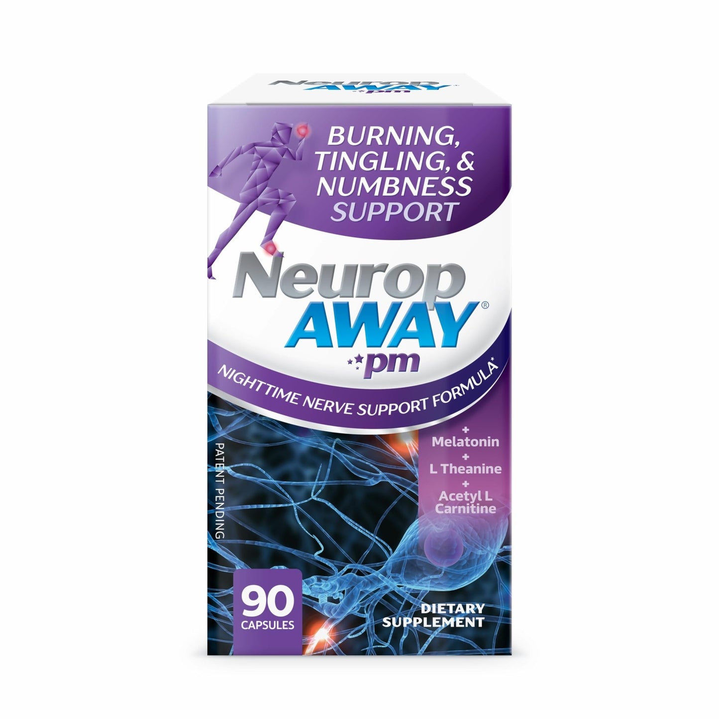 NeuropAWAY Nerve Support PM, with R-Alpha Lipoic Acid to Help Provide Nerve Relief in as Little as 5 Days, Acetyl-L-Carnitine, Theanine, Melatonin, and Methylcobalamin, 90 Capsules - dailyvitalstore