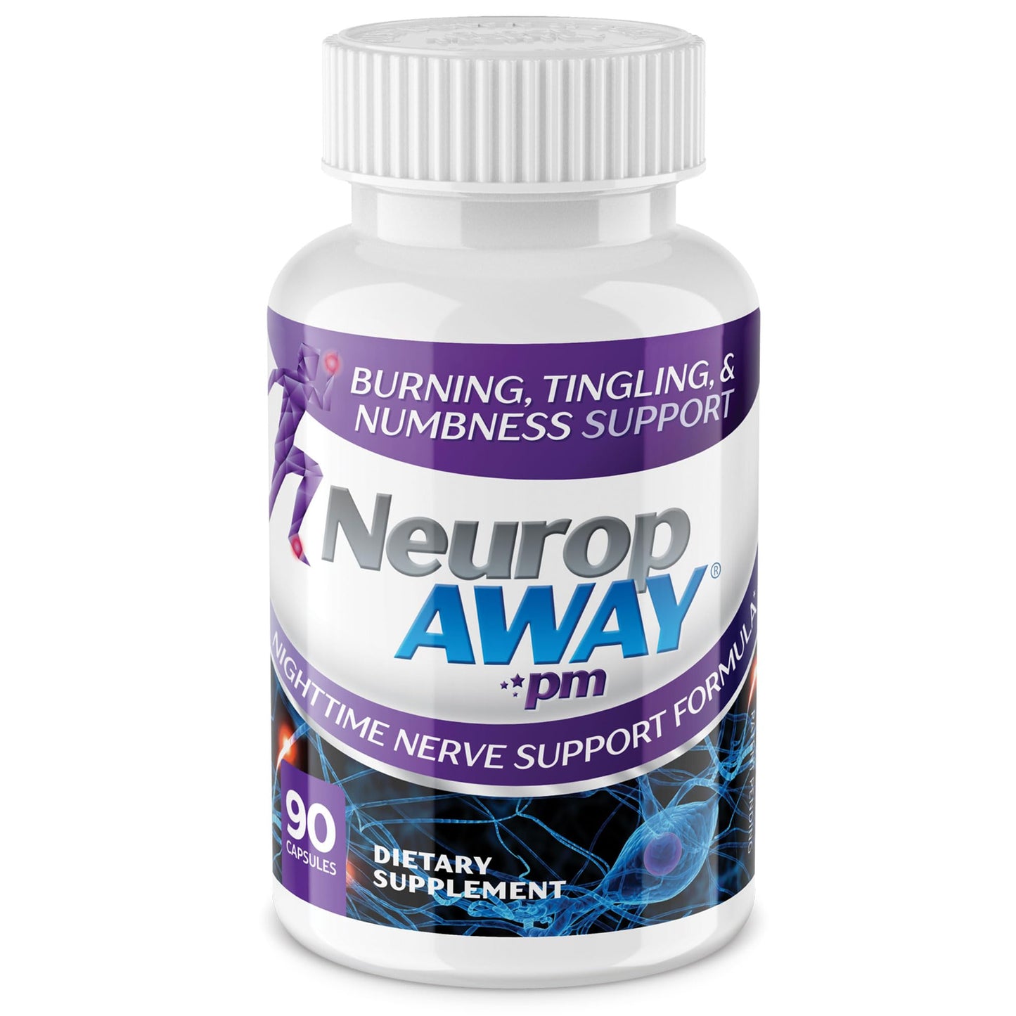 NeuropAWAY Nerve Support PM, with R-Alpha Lipoic Acid to Help Provide Nerve Relief in as Little as 5 Days, Acetyl-L-Carnitine, Theanine, Melatonin, and Methylcobalamin, 90 Capsules - dailyvitalstore