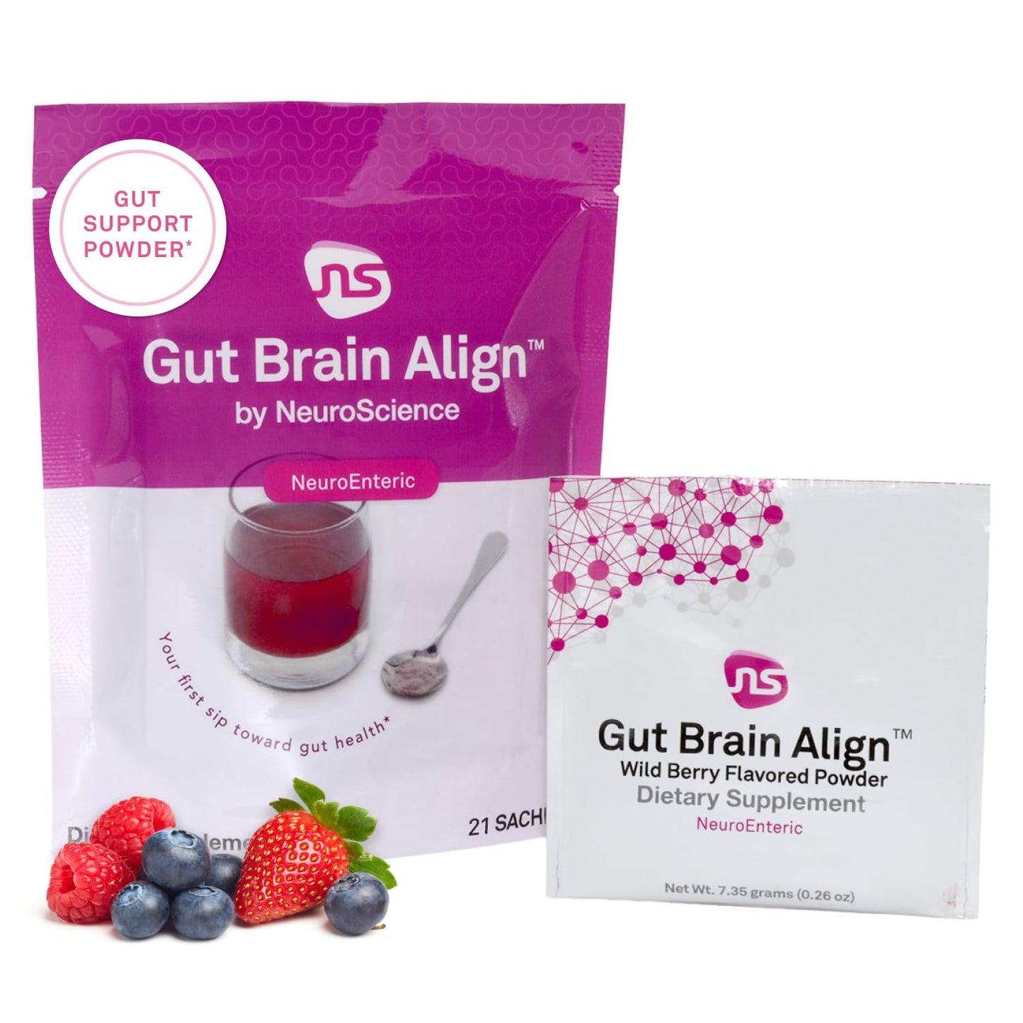 NeuroScience Gut Brain Align Powder - L-Glutamine Powder for Gut Health and Stress Support - Glutamine, GABA, Saffron, DGL, Aloe and Uridine (21 Sachets) - dailyvitalstore