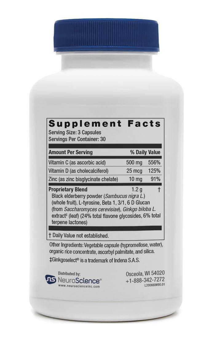 Neuroscience ImmuWell - Immune Support & Brain Supplement for Memory and Focus with Vitamin C and Zinc, Vitamin D & Elderberry - Promotes Immunity, Mood, Energy, and Cognitive Function (90 ct) - dailyvitalstore