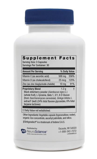 Neuroscience ImmuWell - Immune Support & Brain Supplement for Memory and Focus with Vitamin C and Zinc, Vitamin D & Elderberry - Promotes Immunity, Mood, Energy, and Cognitive Function (90 ct) - dailyvitalstore
