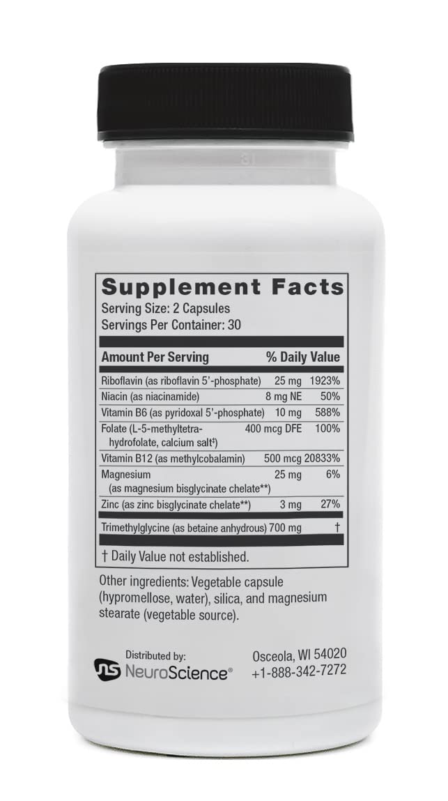 Neuroscience Methyl FMT - l Methylfolate Health Supplements with Folate, B-Vitamins, Magnesium and Zinc - Balances Mood, Energy, Stress Relief, and Adrenal Support (60 ct) - dailyvitalstore