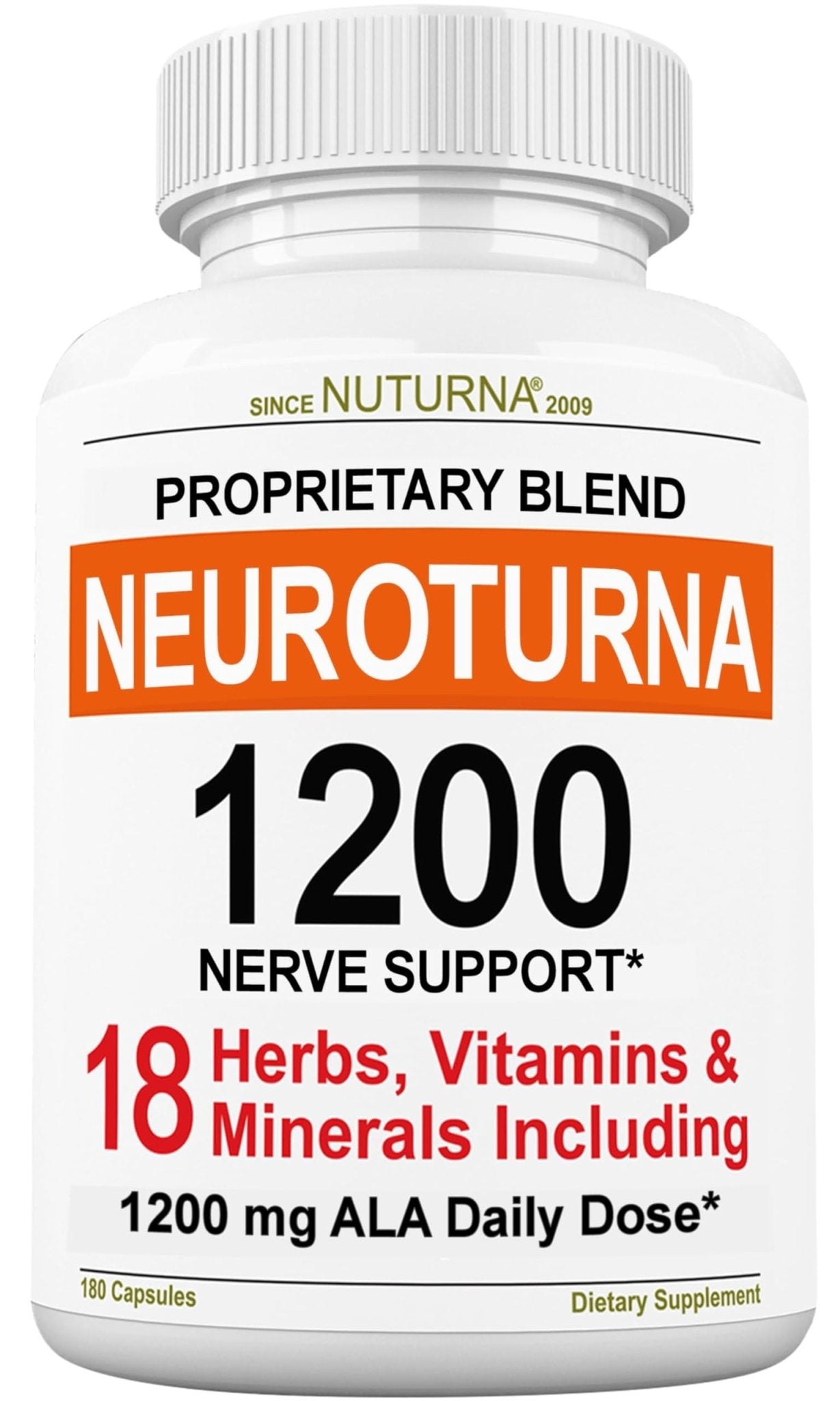Neuroturna Support Supplement with 1200 mg Pure Alpha Lipoic Acid - Maximum Strength Formula with ALA + Vitamins + Minerals + Herbs - Best Natural Support - 180 Capsules - dailyvitalstore