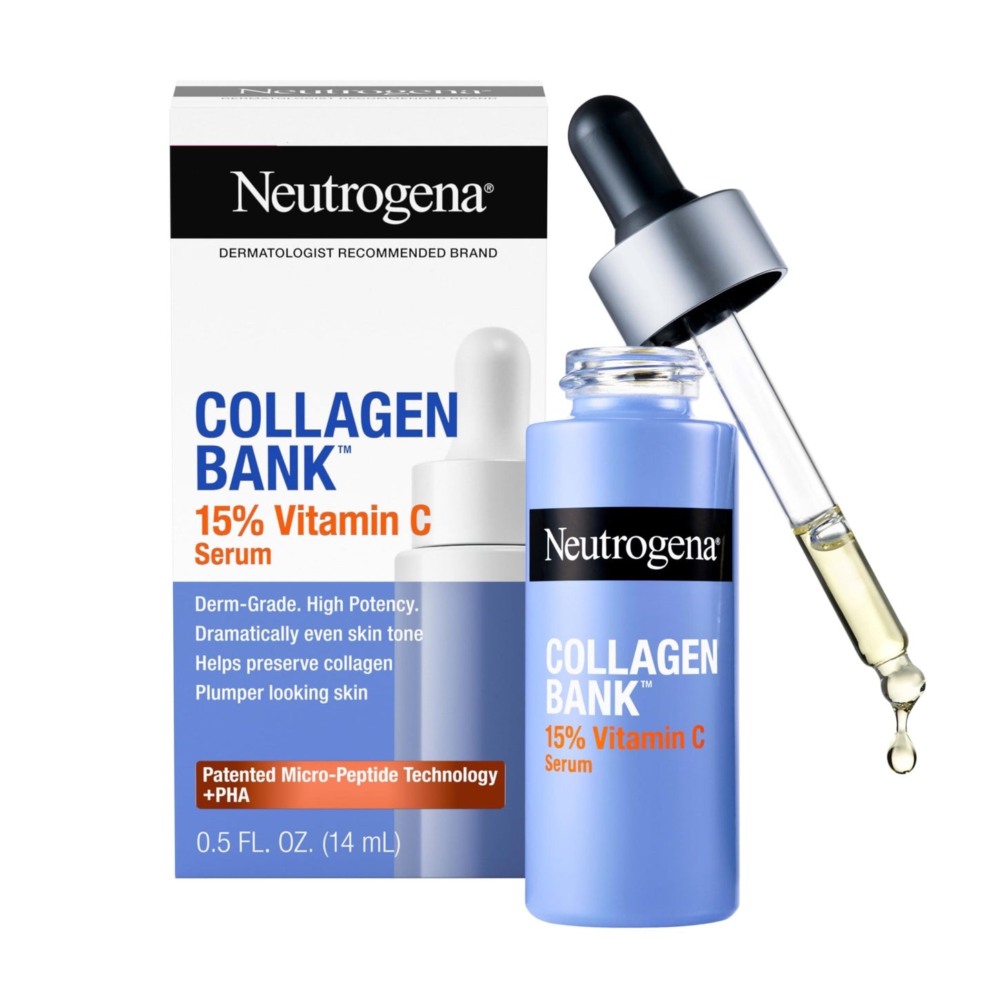 Neutrogena Collagen Bank 15% Vitamin C Face Serum, Vitamin C Serum for Face Helps Build Collagen for Glowing, Plumper Looking Skin, - dailyvitalstore
