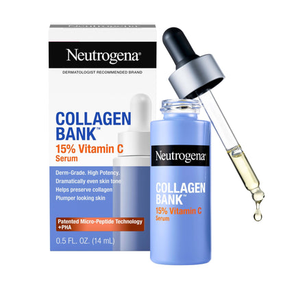 Neutrogena Collagen Bank 15% Vitamin C Face Serum, Vitamin C Serum for Face Helps Build Collagen for Glowing, Plumper Looking Skin, - dailyvitalstore