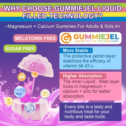 Neviss Magnesium Glycinate + Calcium Filled Gummies for Adults and Kids 4+, Kids Sleep Gummies Melatonin Free, No Sugar Magnesium Supplement w/B6 D3, L-Theanine for Zzz Relax, Brain,Bone,Muscle 2Pack - dailyvitalstore
