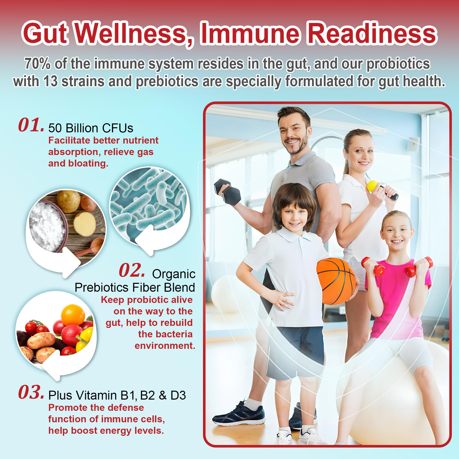 NEVISS Probiotic + Prebiotic Gummies for Adults & Kids 4+, Sugar Free Chewable 50 Billion CFUs w/Fiber, Vitamin B1 B2 D3 & Zinc, for Digestive & Gut Health - dailyvitalstore