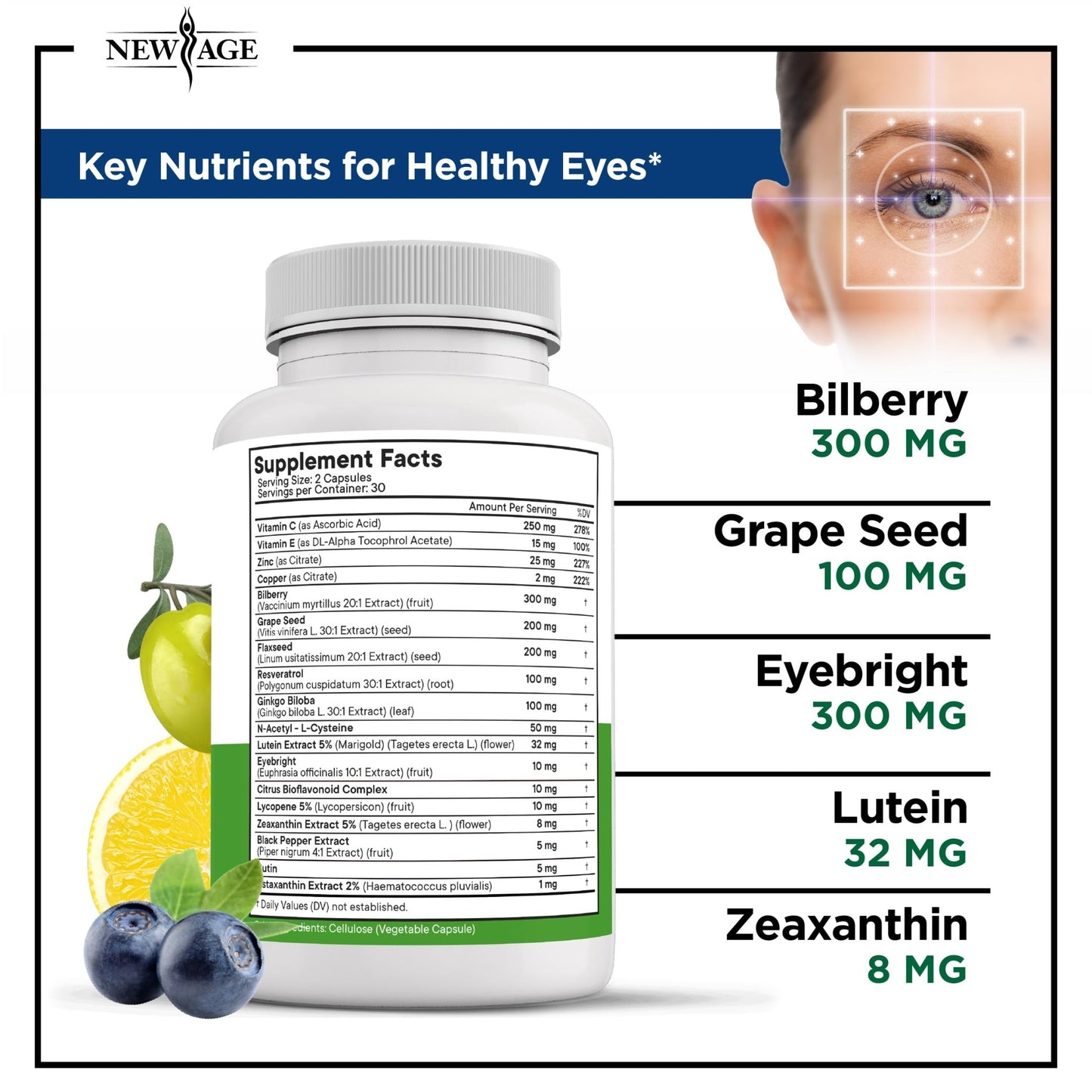 NEW AGE AREDS 2 Eye Vitamins - Lutein, Zeaxanthin, Bilberry, Astaxanthin Mineral Vision Supplement - 180 Count - dailyvitalstore