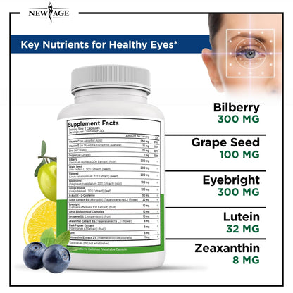 NEW AGE AREDS 2 Eye Vitamins - Lutein, Zeaxanthin, Bilberry, Astaxanthin Mineral Vision Supplement - 180 Count - dailyvitalstore
