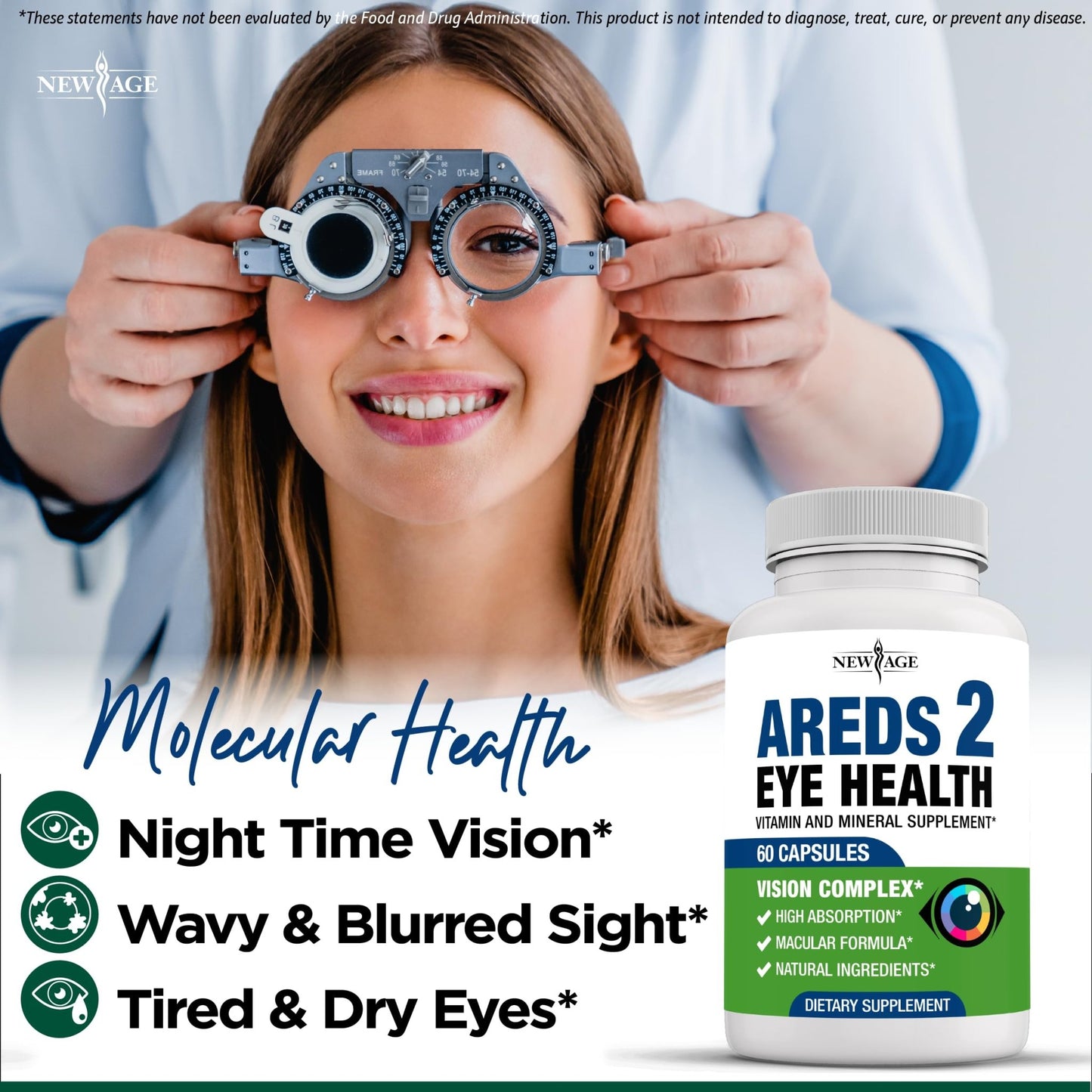 NEW AGE AREDS 2 Eye Vitamins - Lutein, Zeaxanthin, Bilberry, Astaxanthin Mineral Vision Supplement - 180 Count - dailyvitalstore