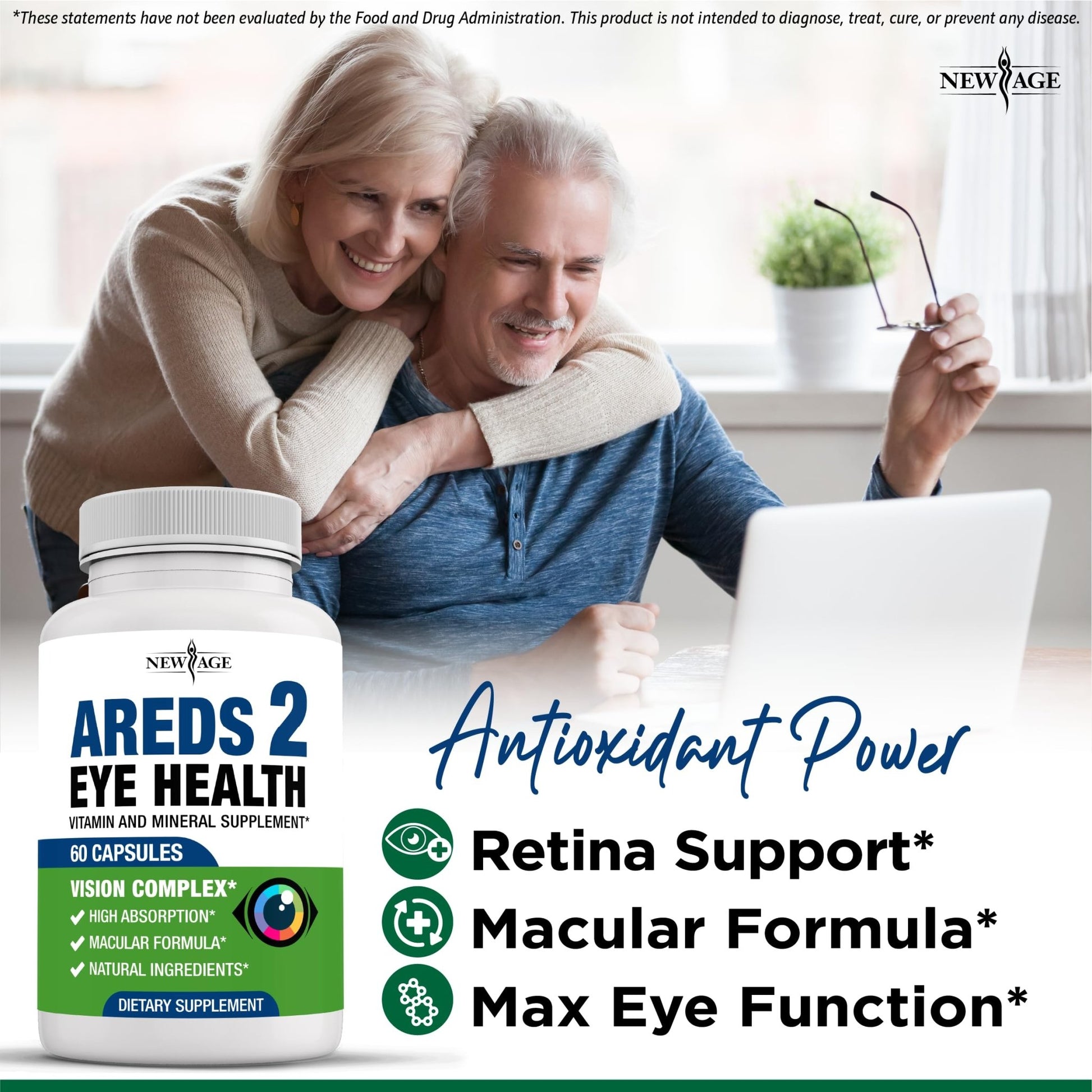 NEW AGE AREDS 2 Eye Vitamins - Lutein, Zeaxanthin, Bilberry, Astaxanthin Mineral Vision Supplement - 180 Count - dailyvitalstore