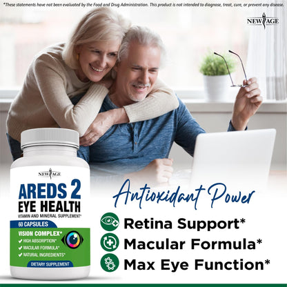 NEW AGE AREDS 2 Eye Vitamins - Lutein, Zeaxanthin, Bilberry, Astaxanthin Mineral Vision Supplement - 180 Count - dailyvitalstore
