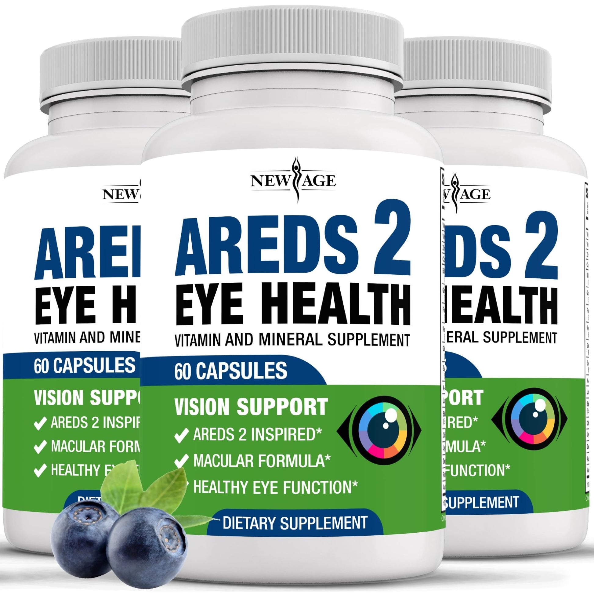 NEW AGE AREDS 2 Eye Vitamins - Lutein, Zeaxanthin, Bilberry, Astaxanthin Mineral Vision Supplement - 180 Count - dailyvitalstore