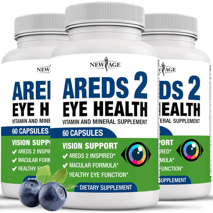 NEW AGE AREDS 2 Eye Vitamins - Lutein, Zeaxanthin, Bilberry, Astaxanthin Mineral Vision Supplement - 180 Count - dailyvitalstore