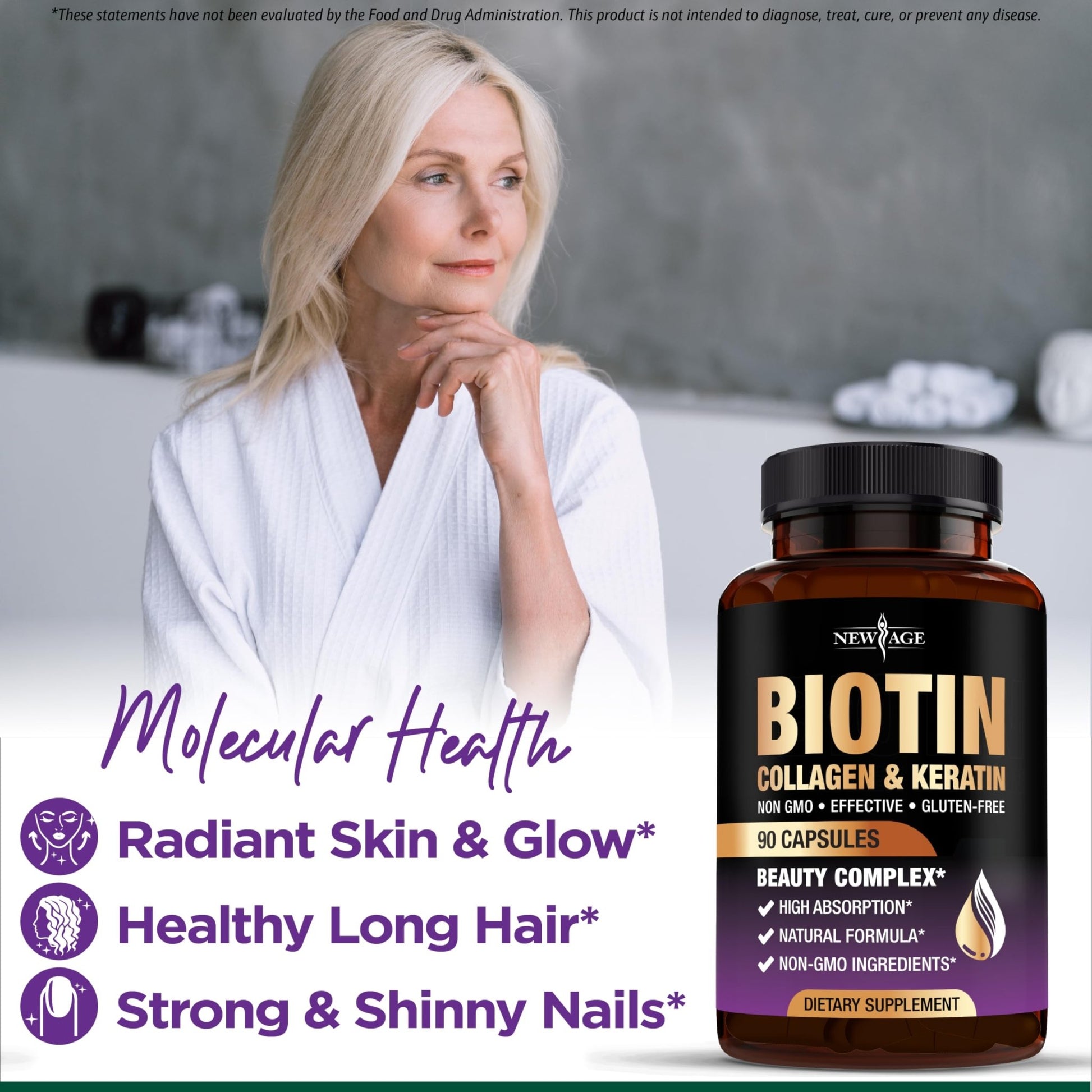 NEW AGE Biotin Collagen Keratin Hyaluronic Acid - 50,000mcg Hair Growth Vitamins for Men and Women, Nails, Hair, Skin Vitamins and DHT Blocker with Vitamin E Folic - dailyvitalstore