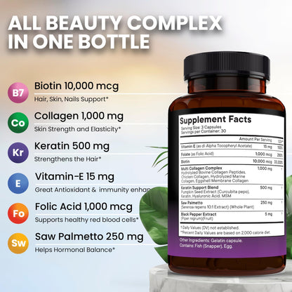 NEW AGE Biotin Collagen Keratin Hyaluronic Acid - 50,000mcg Hair Growth Vitamins for Men and Women, Nails, Hair, Skin Vitamins and DHT Blocker with Vitamin E Folic - dailyvitalstore