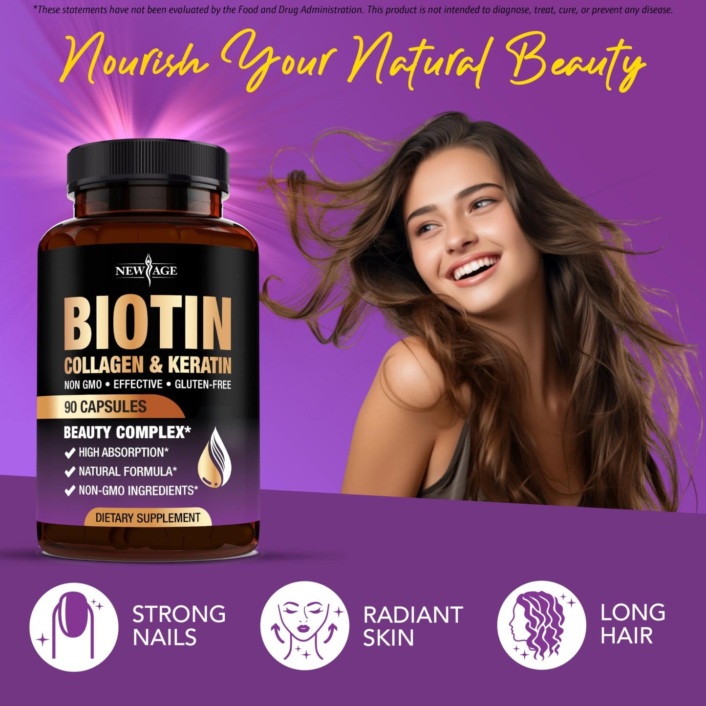NEW AGE Biotin Collagen Keratin Hyaluronic Acid - 50,000mcg Hair Growth Vitamins for Men and Women, Nails, Hair, Skin Vitamins and DHT Blocker with Vitamin E Folic - dailyvitalstore