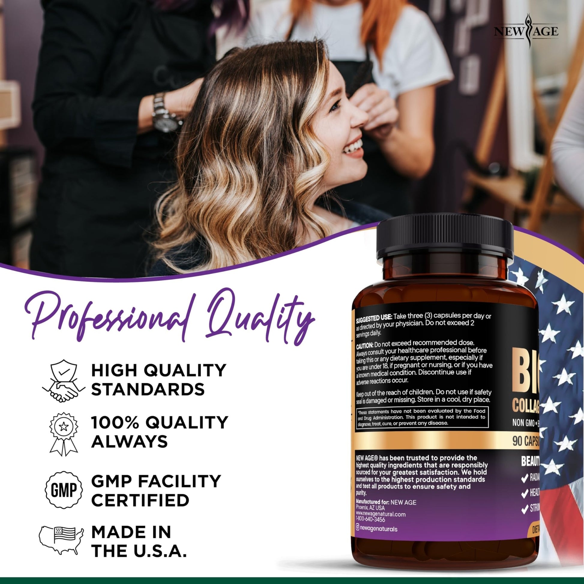 NEW AGE Biotin Collagen Keratin Hyaluronic Acid - 50,000mcg Hair Growth Vitamins for Men and Women, Nails, Hair, Skin Vitamins and DHT Blocker with Vitamin E Folic - dailyvitalstore