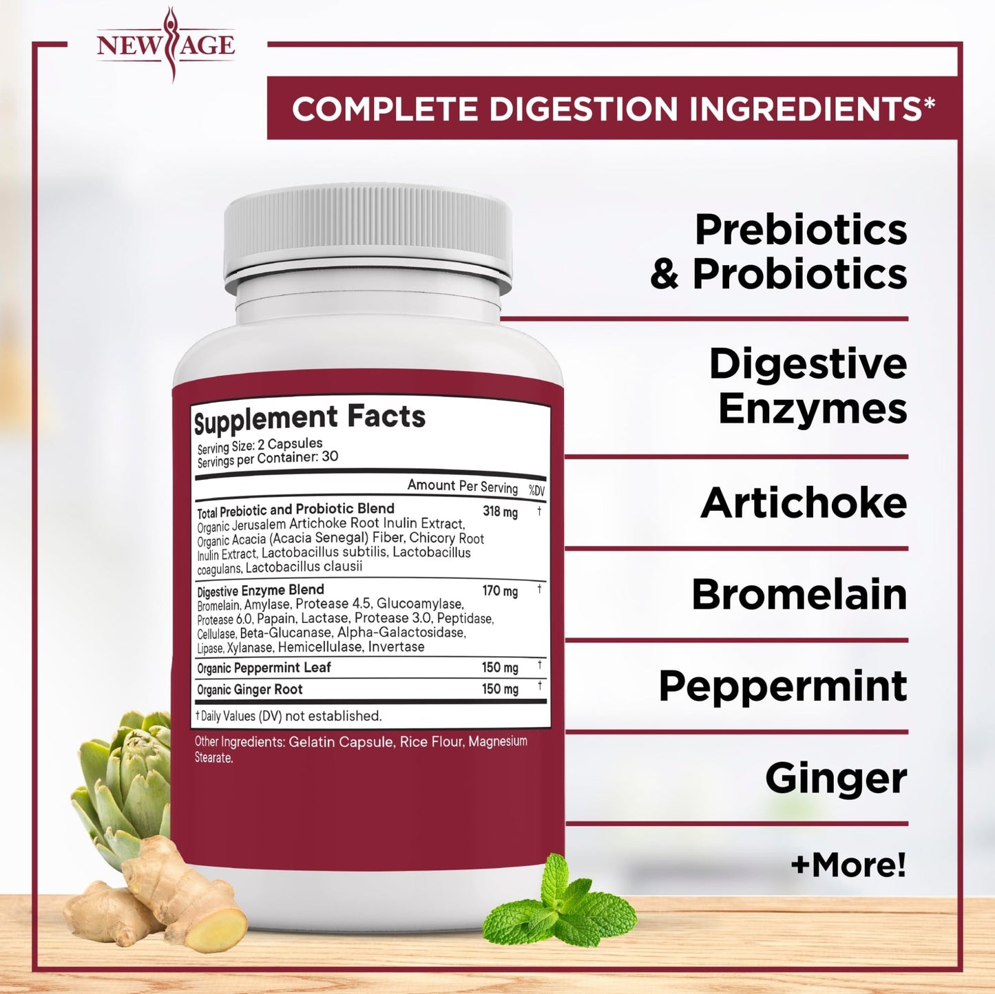 NEW AGE Digestive Enzymes for Gut Health - Probiotic Multi Enzymes with Prebiotics and Probiotics with Lipase for Women and Men for Digestive Health, - dailyvitalstore