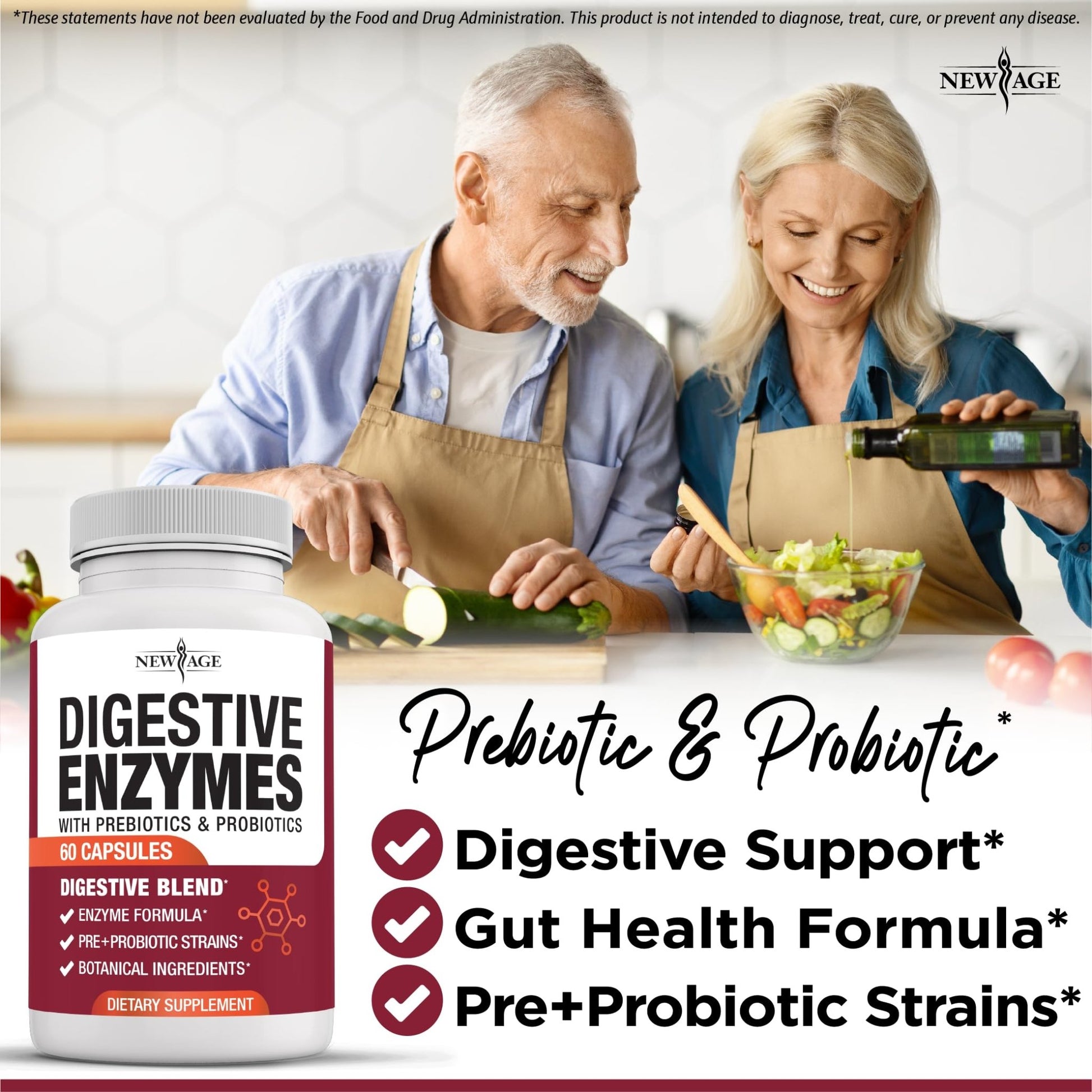 NEW AGE Digestive Enzymes for Gut Health - Probiotic Multi Enzymes with Prebiotics and Probiotics with Lipase for Women and Men for Digestive Health, - dailyvitalstore