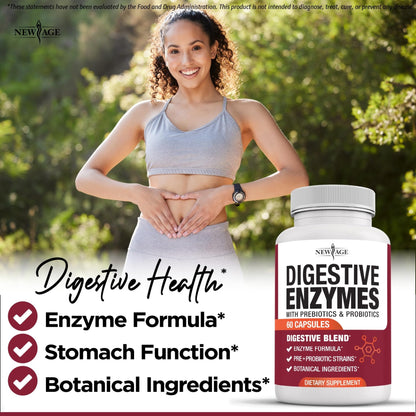 NEW AGE Digestive Enzymes for Gut Health - Probiotic Multi Enzymes with Prebiotics and Probiotics with Lipase for Women and Men for Digestive Health, - dailyvitalstore