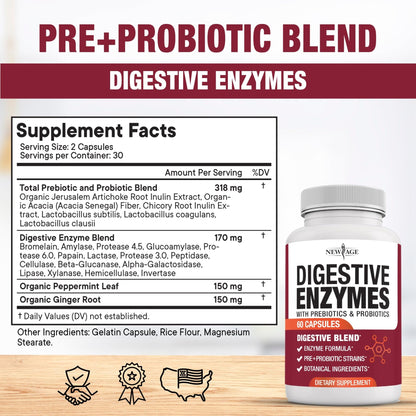NEW AGE Digestive Enzymes for Gut Health - Probiotic Multi Enzymes with Prebiotics and Probiotics with Lipase for Women and Men for Digestive Health, - dailyvitalstore