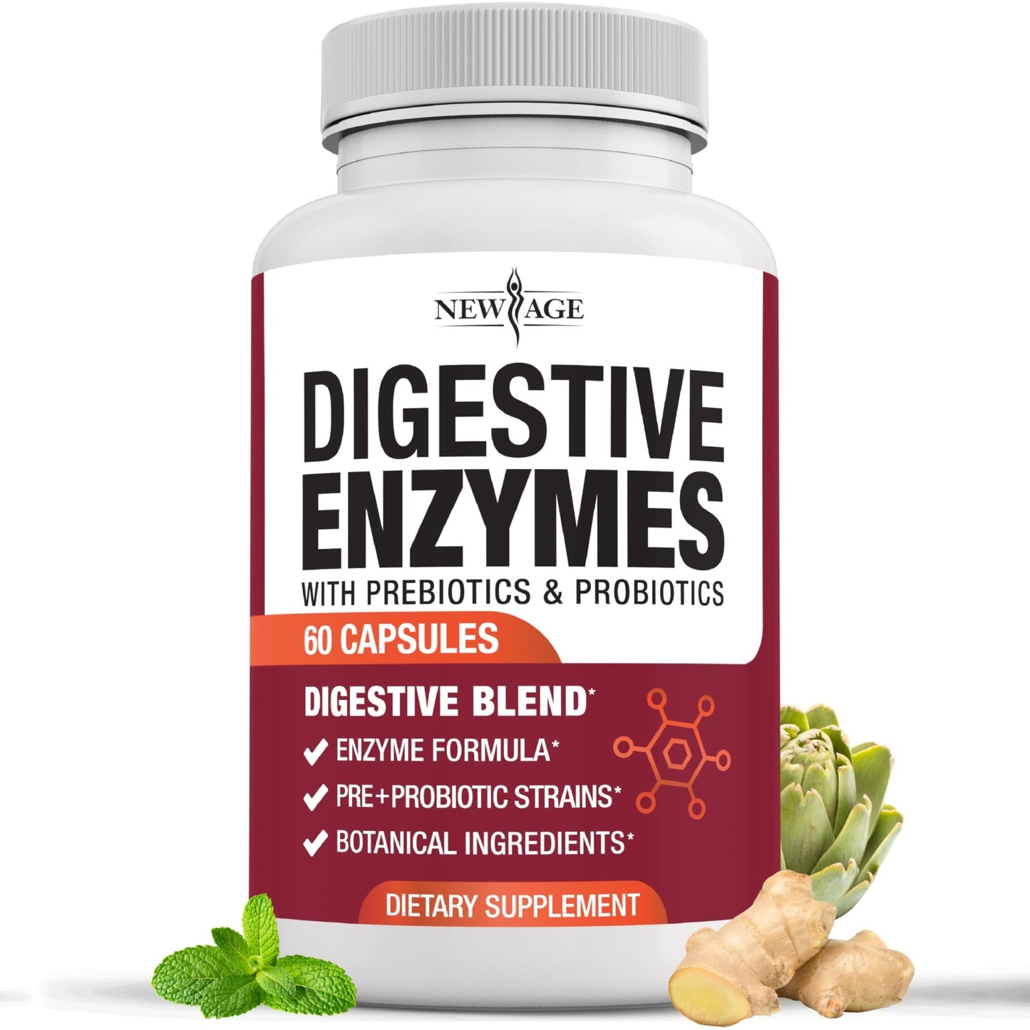 NEW AGE Digestive Enzymes for Gut Health - Probiotic Multi Enzymes with Prebiotics and Probiotics with Lipase for Women and Men for Digestive Health, - dailyvitalstore