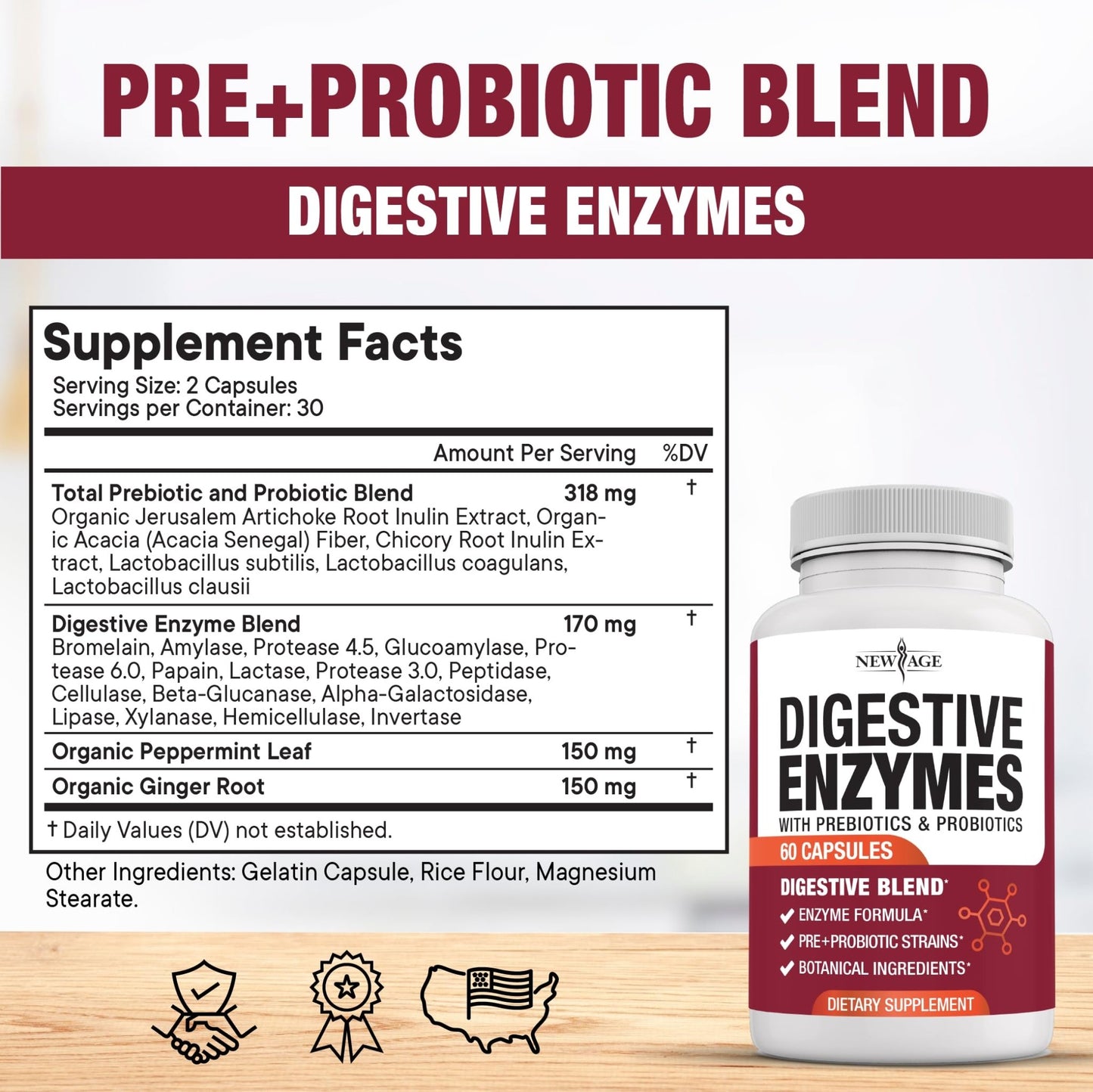 NEW AGE Digestive Enzymes for Gut Health - Probiotic Multi Enzymes with Prebiotics and Probiotics with Lipase for Women and Men for Digestive Health, - dailyvitalstore