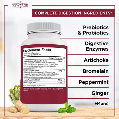 NEW AGE Digestive Enzymes for Gut Health - Probiotic Multi Enzymes with Prebiotics and Probiotics with Lipase for Women and Men for Digestive Health, - dailyvitalstore