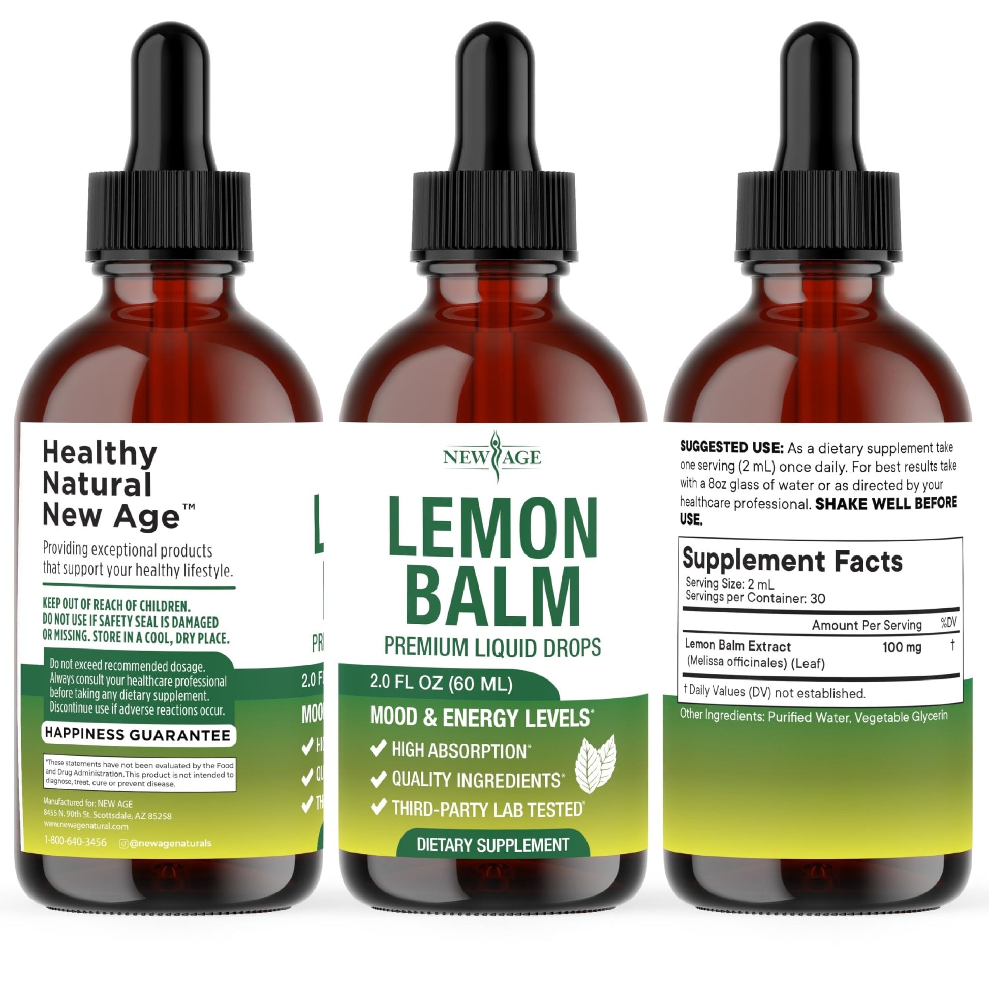 NEW AGE Lemon Balm Tincture - Mood Support Supplement - Lemon Balm Leaf Extract Drops - Vegan, Sugar & Alcohol-Free Calming Supplement - 4 fl oz - dailyvitalstore