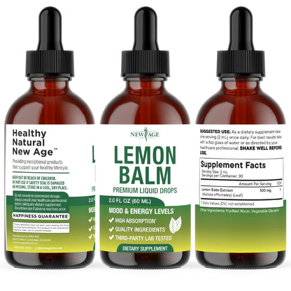NEW AGE Lemon Balm Tincture - Mood Support Supplement - Lemon Balm Leaf Extract Drops - Vegan, Sugar & Alcohol-Free Calming Supplement - 4 fl oz - dailyvitalstore