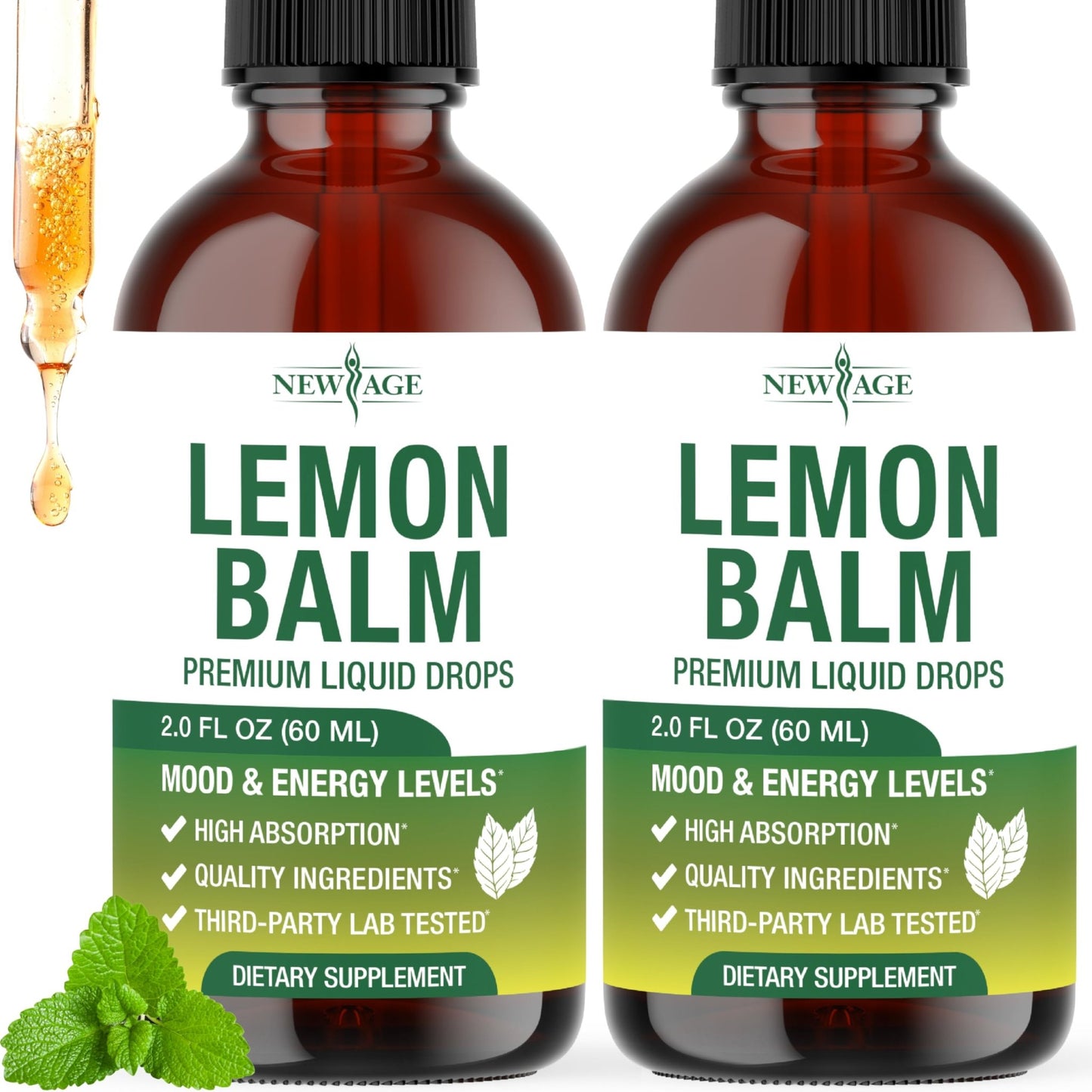 NEW AGE Lemon Balm Tincture - Mood Support Supplement - Lemon Balm Leaf Extract Drops - Vegan, Sugar & Alcohol-Free Calming Supplement - 4 fl oz - dailyvitalstore