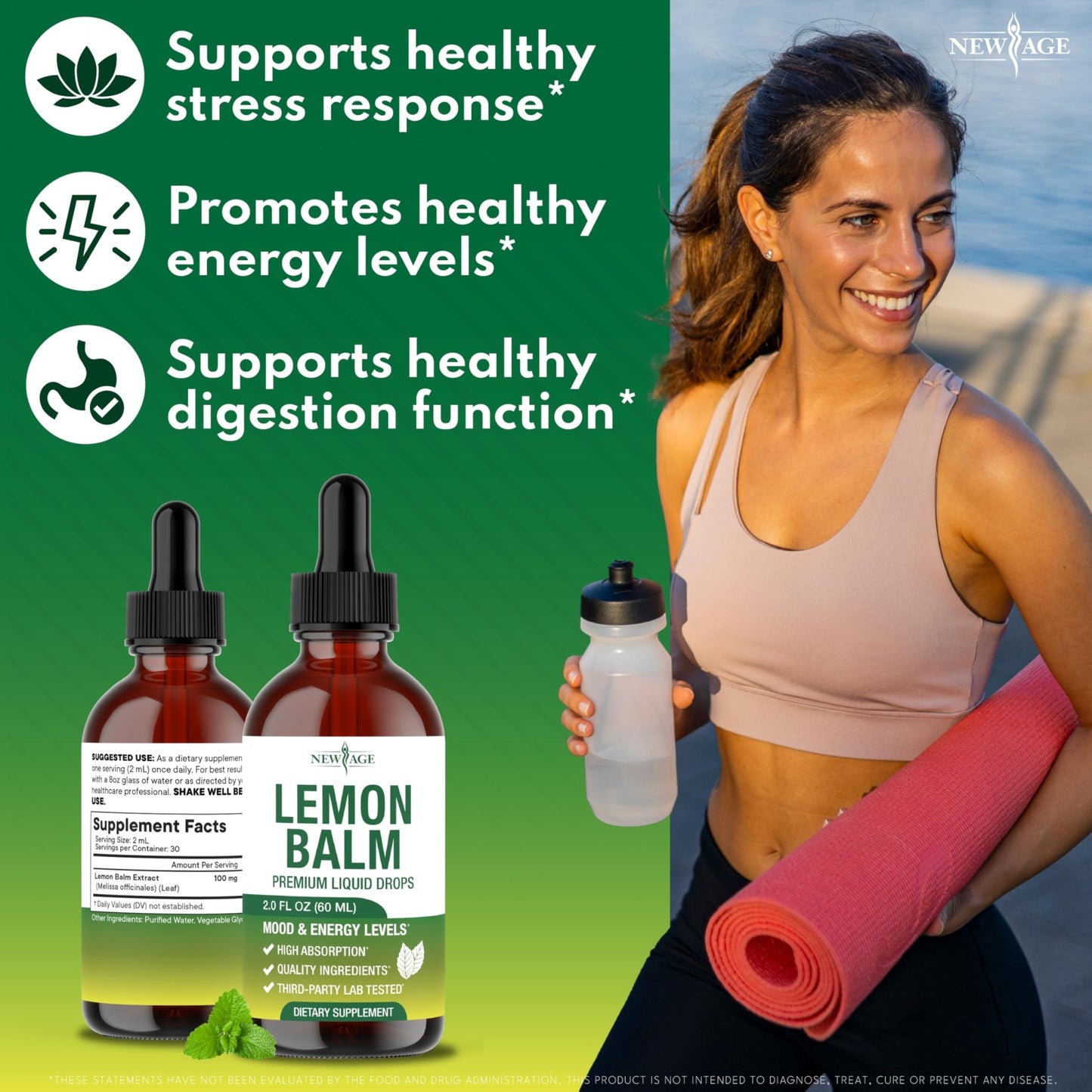 NEW AGE Lemon Balm Tincture - Mood Support Supplement - Lemon Balm Leaf Extract Drops - Vegan, Sugar & Alcohol-Free Calming Supplement - 4 fl oz - dailyvitalstore
