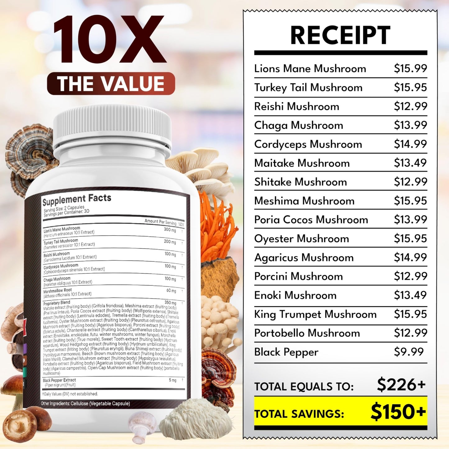 NEW AGE Lions Mane Mushroom Supplement with Turkey Tail Reishi Cordyceps Chaga with Marshmallow Root - 120 Count - dailyvitalstore