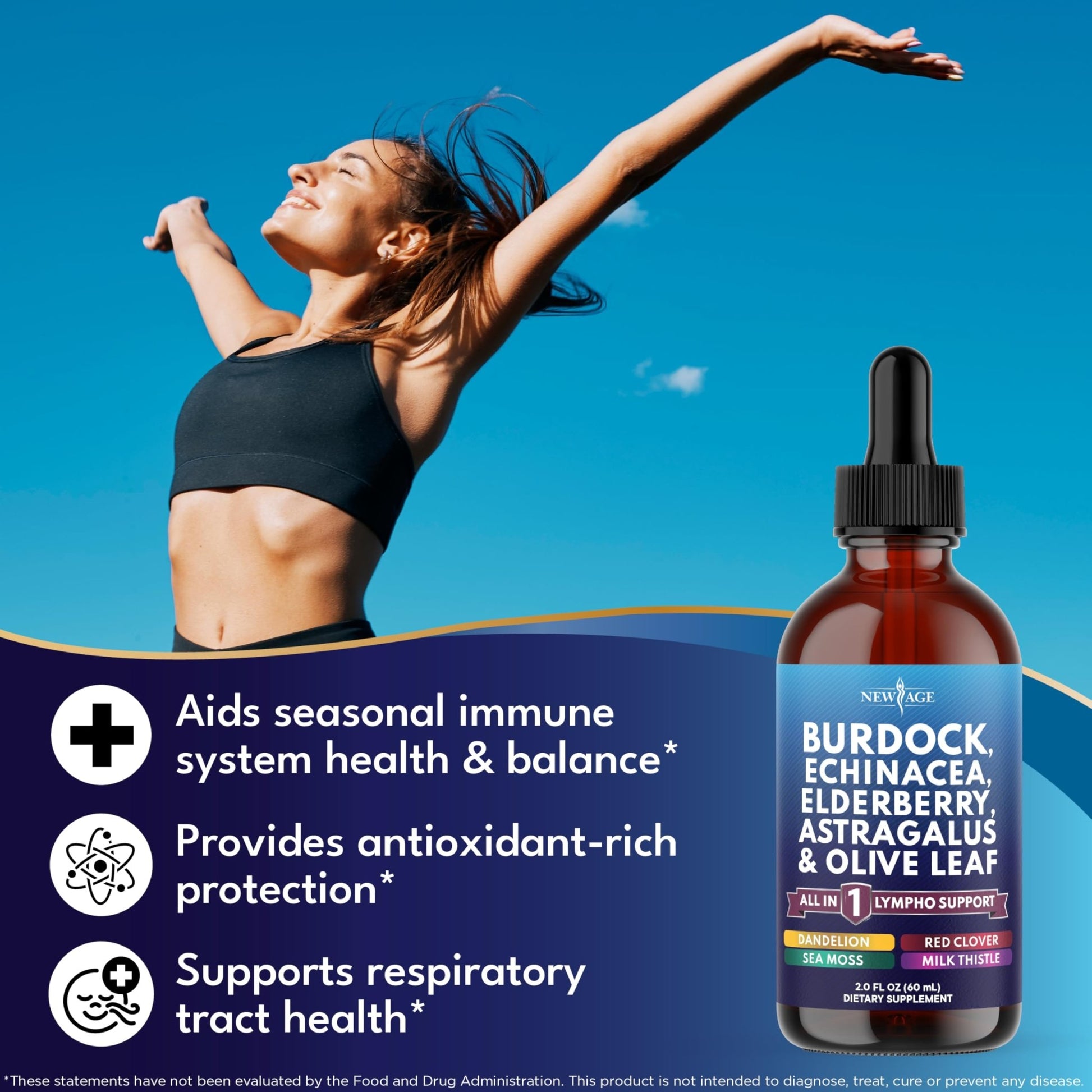 NEW AGE Lymphatic Drainage Supplement - Burdock Lymphatic Support Drops - Burdock Root, Mullein, Echinacea, Elderberry, Dandelion, Astragalus, Milk Thistle, Red Clover - 4 oz - dailyvitalstore