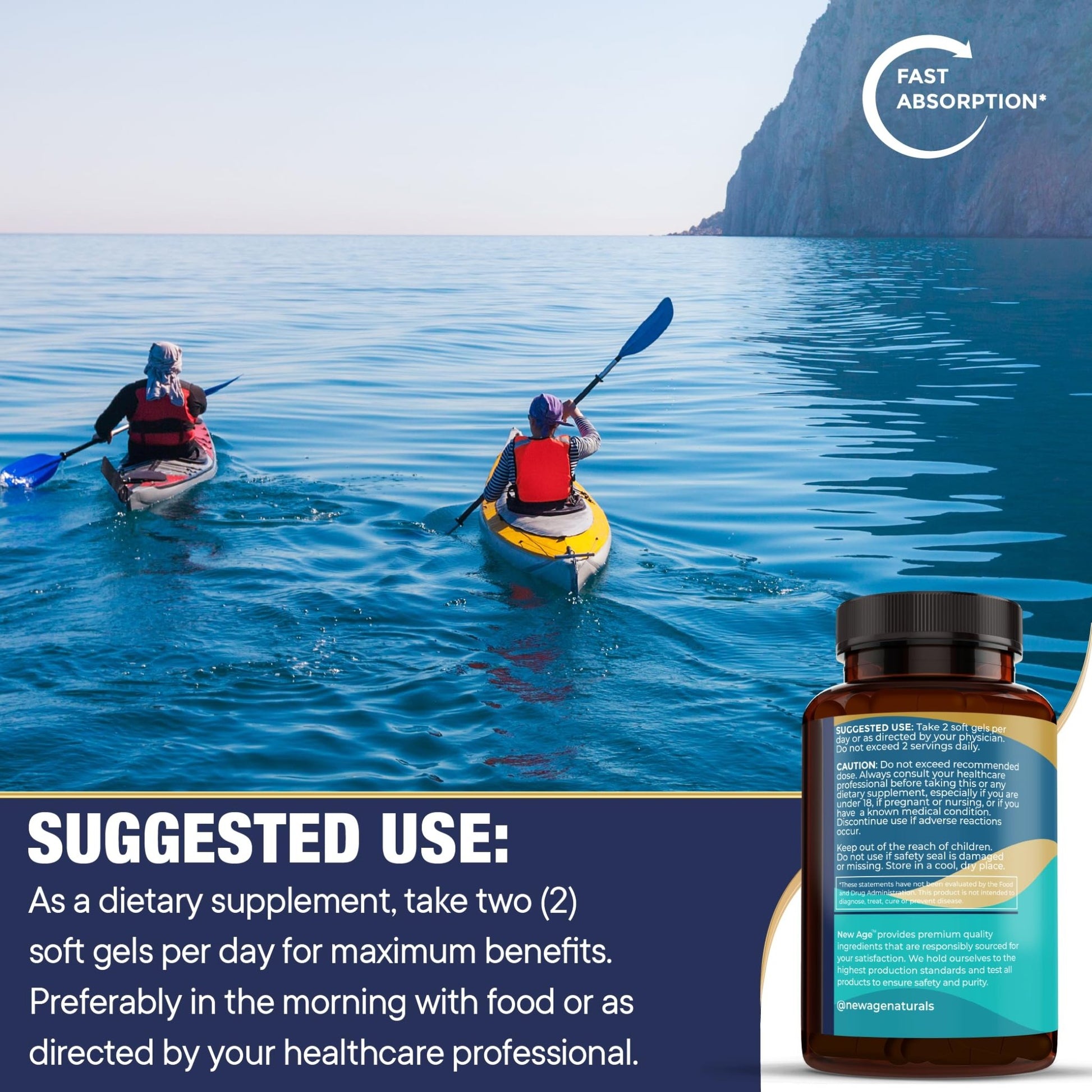 NEW AGE Omega 3 Fish Oil 2500mg Supplement Non GMO - EPA, DHA Fatty Acids Gluten Free (180 Softgels (Pack of 2)) - dailyvitalstore