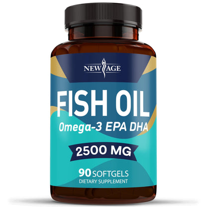 NEW AGE Omega 3 Fish Oil 2500mg Supplement Non GMO - EPA, DHA Fatty Acids Gluten Free (180 Softgels (Pack of 2)) - dailyvitalstore