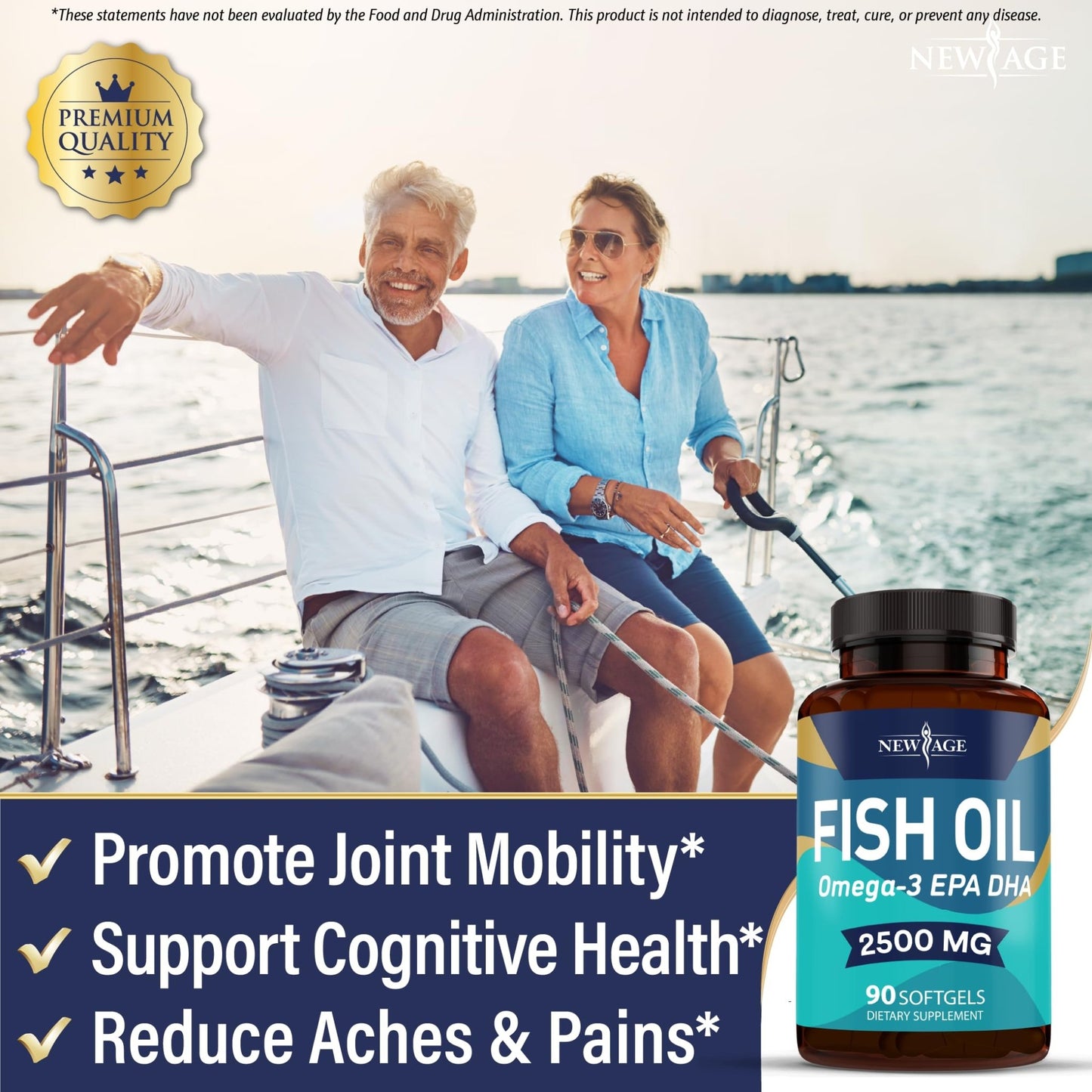 NEW AGE Omega 3 Fish Oil 2500mg Supplement Non GMO - EPA, DHA Fatty Acids Gluten Free (180 Softgels (Pack of 2)) - dailyvitalstore