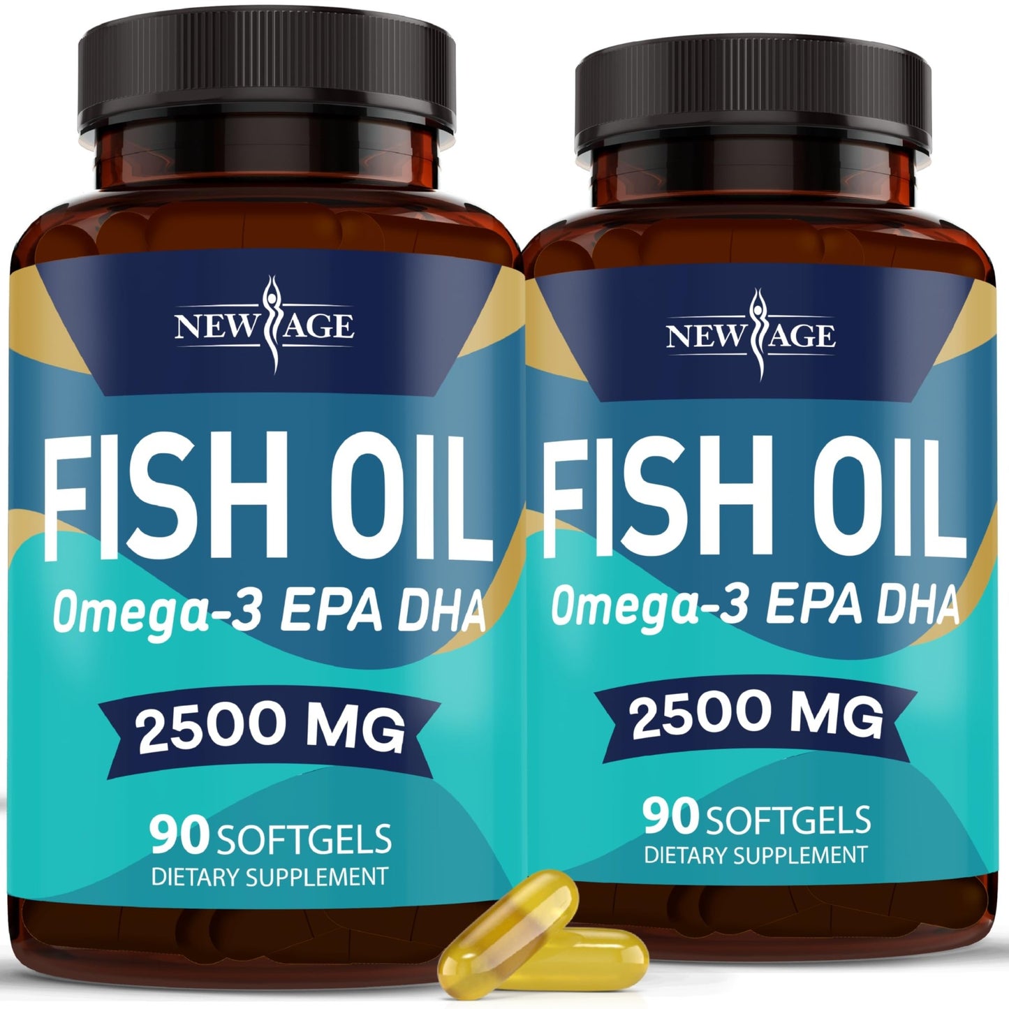 NEW AGE Omega 3 Fish Oil 2500mg Supplement Non GMO - EPA, DHA Fatty Acids Gluten Free (180 Softgels (Pack of 2)) - dailyvitalstore