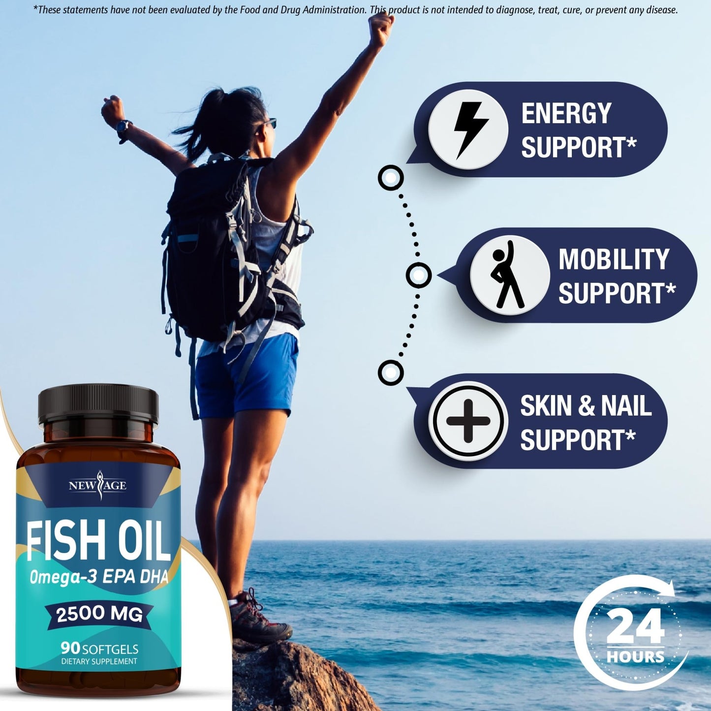 NEW AGE Omega 3 Fish Oil Supplement - Non GMO - EPA, DHA Fatty Acids Gluten Free (270 Softgels (Pack of 3)) - dailyvitalstore