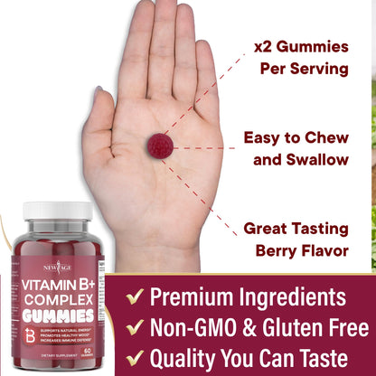 NEW AGE Vitamin B Complex Gummies with Vitamin B3, B6, & B12 – with Biotin, Folic Acid & Vitamin C – Gluten-Free, Vegan - dailyvitalstore