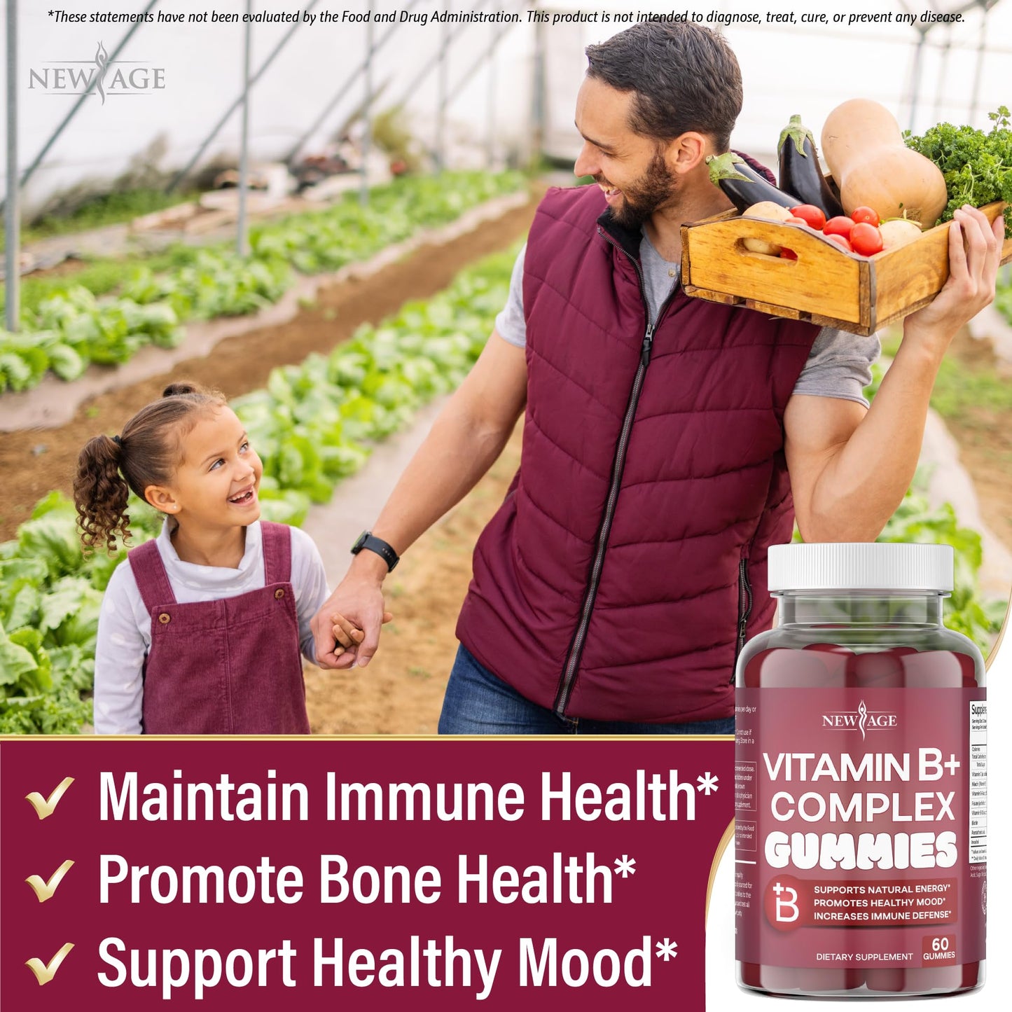 NEW AGE Vitamin B Complex Gummies with Vitamin B3, B6, & B12 – with Biotin, Folic Acid & Vitamin C – Gluten-Free, Vegan - dailyvitalstore