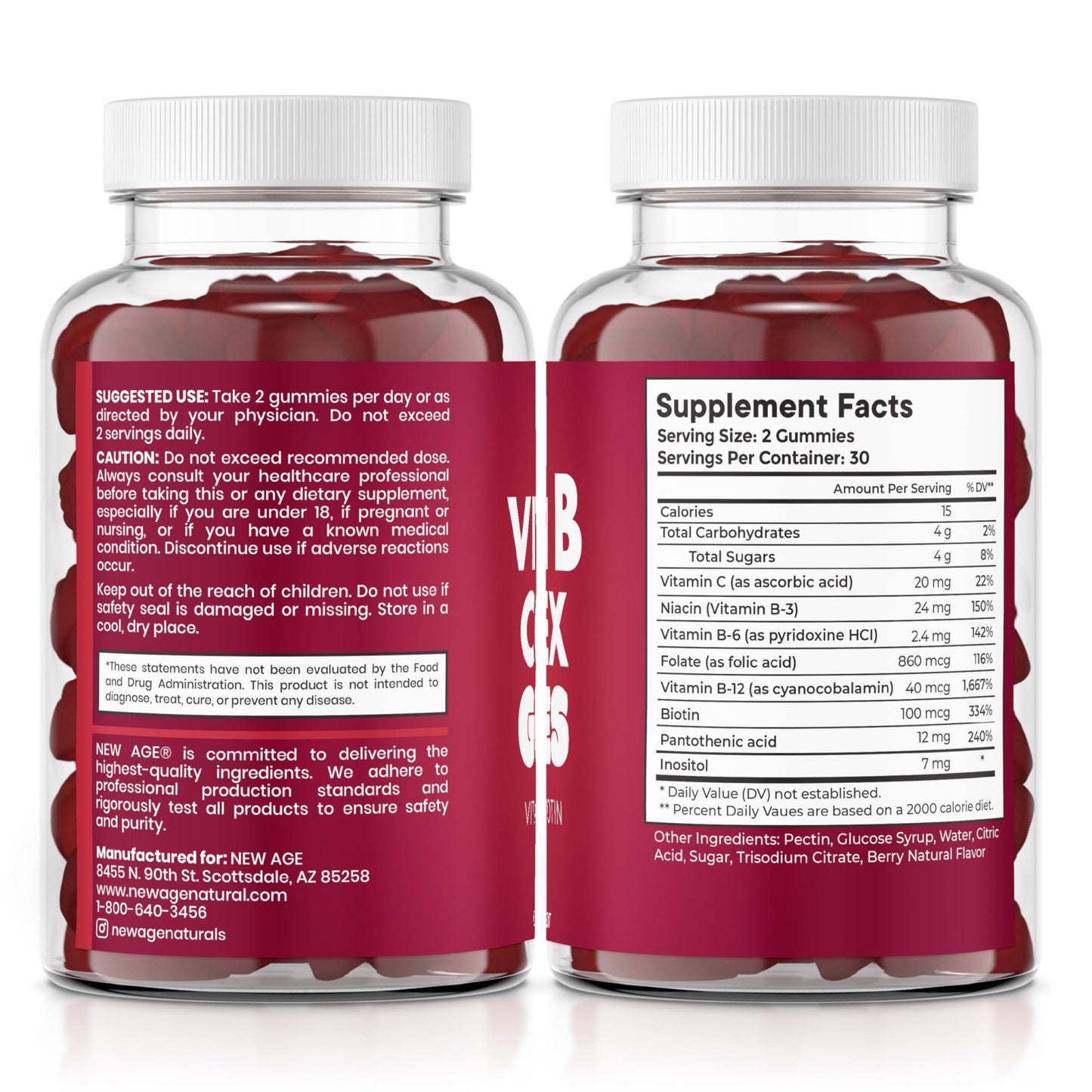 NEW AGE Vitamin B Complex Gummies with Vitamin B3, B6, & B12 – with Biotin, Folic Acid & Vitamin C – Gluten-Free, Vegan - dailyvitalstore