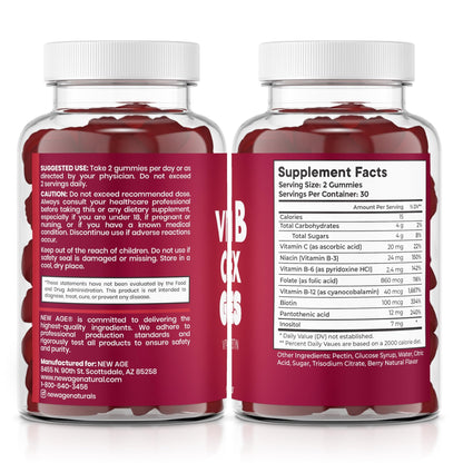 NEW AGE Vitamin B Complex Gummies with Vitamin B3, B6, & B12 – with Biotin, Folic Acid & Vitamin C – Gluten-Free, Vegan - dailyvitalstore