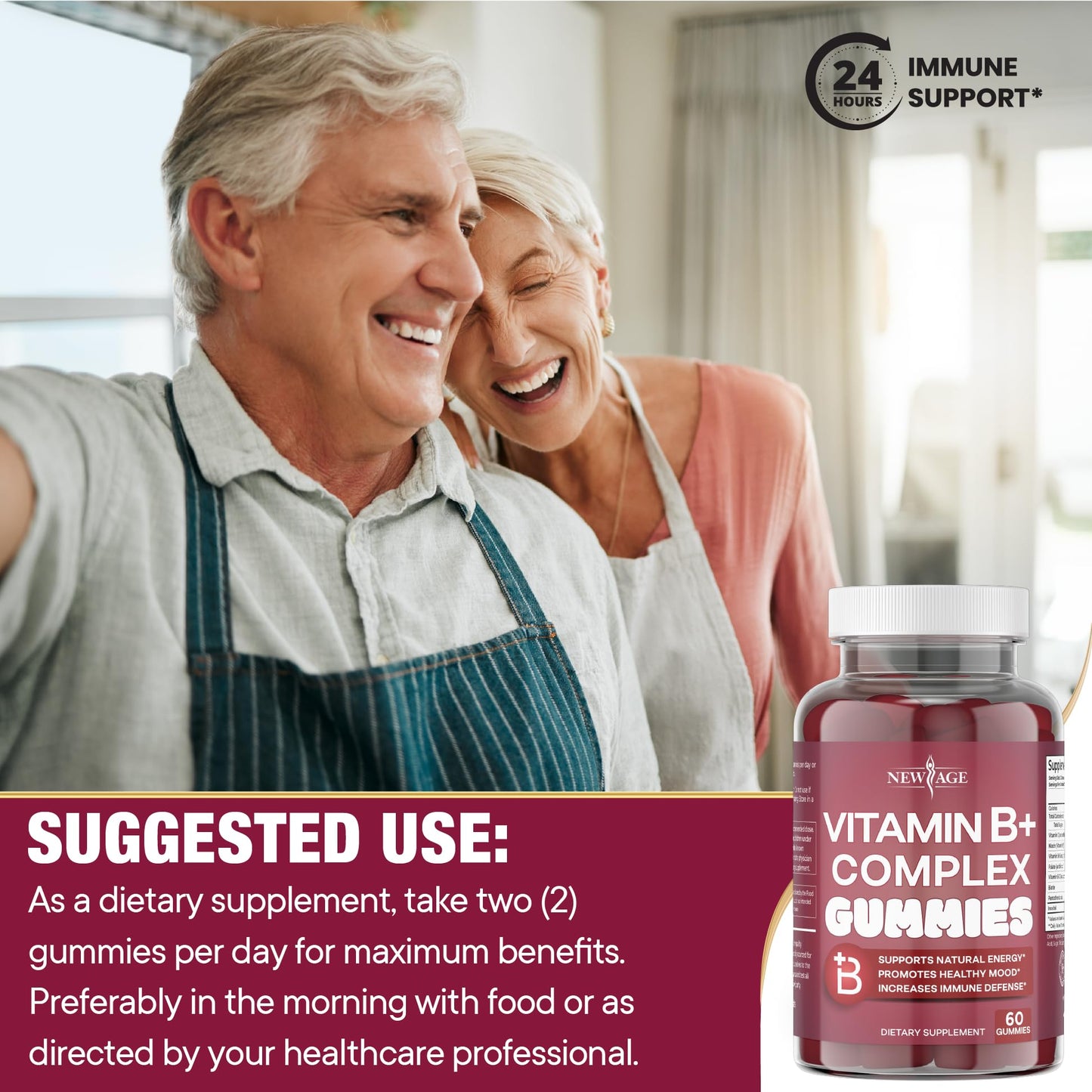NEW AGE Vitamin B Complex Gummies with Vitamin B3, B6, & B12 – with Biotin, Folic Acid & Vitamin C – Gluten-Free, Vegan - dailyvitalstore