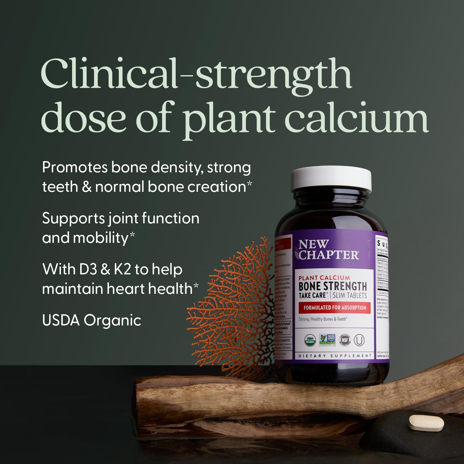 New Chapter Calcium Supplement - Bone Strength Plant-Based USDA Organic Calcium with Magnesium, Vitamin D3+K2, for Bone Health & Joint Mobility, Heart Support - dailyvitalstore
